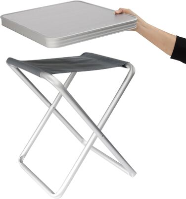 Алюмінієвий стілець зі стільницею з МДФ та підносом, 40x40x47 см. Складаний алюмінієвий стілець, кемпінговий стілець, рибальський стілець, кемпінговий стіл, стіл для кемпера, стіл для каравану, складаний, зручний бічний столик. 1