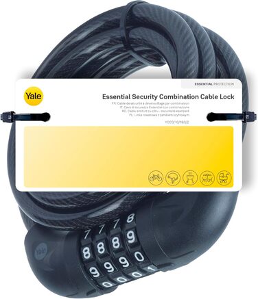 Замок тросовий комбінований Essential Security, Schwarz Basic надійний захист з кодовим замком, 140 мм