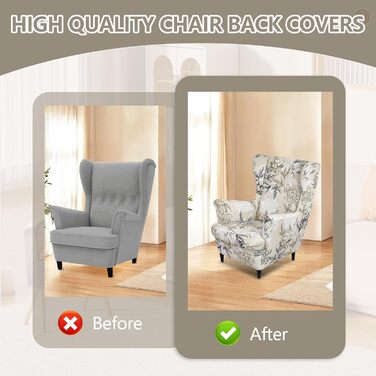 Чохол для крісла Gugxiom, чохол для крісла з 2 частин з принтом та спинкою, чохол для крісла, який можна прати, захисний чохол для меблів для вітальні, спальні, готелю (елегантний)