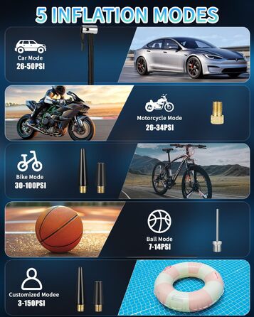 Електричний повітряний насос, автомобільний компресор, 154x73x52 мм, 10.3 бар / 150 PSI, ABS-пластик, сріблясто-сірий/чорний