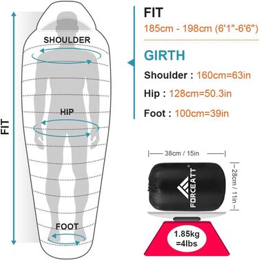 Спальний мішок Forceatt -10C 15C 4 сезони, мумія спальний мішок зимовий для дорослих водонепроникний, спальний мішок на відкритому повітрі ультралегкий для кемпінгу, туристичного кемпінгу, на відкритому повітрі та в приміщенні. 0C - синій