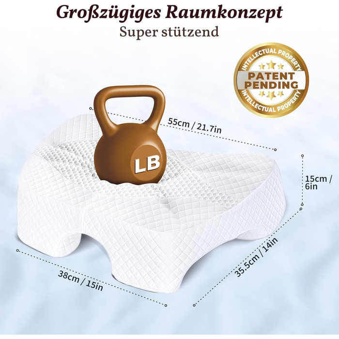 Подушка SAHEYER для сну на боці з проймою, ортопедична подушка для шиї, подушка з піни з ефектом пам&39яті з чотирма регульованими підлокітниками для сну на боці, спині або животі (біла)