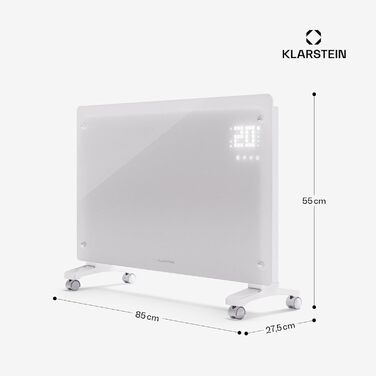 Електричний обігрівач Klarstein, конвекторний обігрівач потужністю 2500 Вт, окремостоячий та настінний, енергозберігаючий з керуванням через додаток та коліщатками, електричний радіатор з термостатом, 2500 Вт, білий