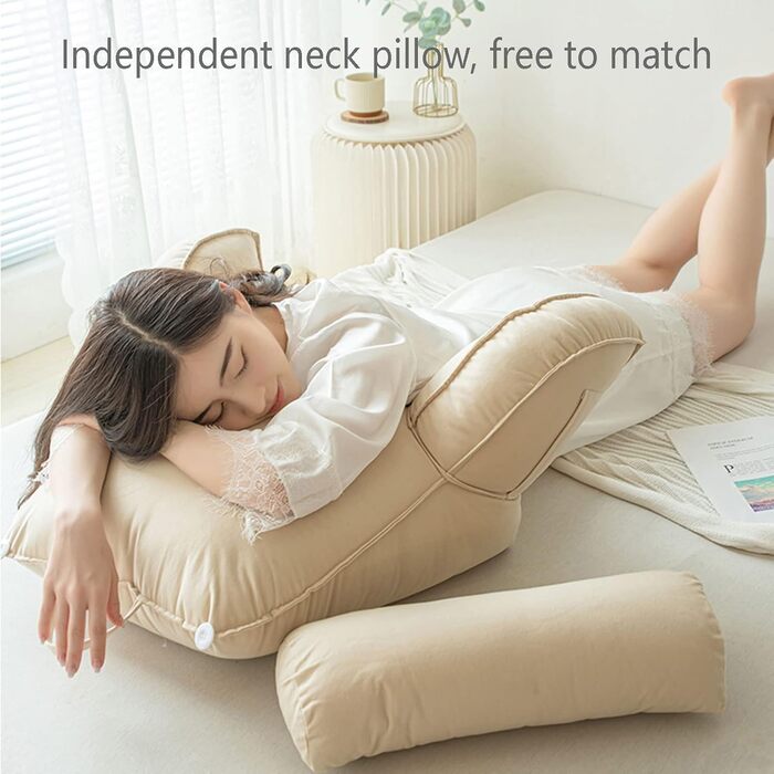 Подушка для відпочинку на ліжку, подушка для читання, подушка для спини з підлокітниками, ідеальна клиноподібна подушка з подушкою для шиї, для читання, роботи та ігор на ліжку, дивані чи кушетці