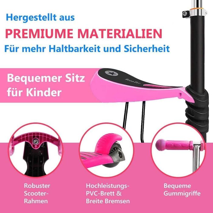 В-1 Дитячий самокат Самокат зі знімним кошиком для мультфільмів Сидіння штовхач Світлодіодні великі колеса Зручна спинка Регульова