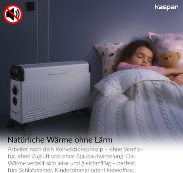 Конвекторний радіатор KASPAR з термостатом та 3 режимами нагріву, електричний обігрівач потужністю 750/1250/2000 Вт, білий