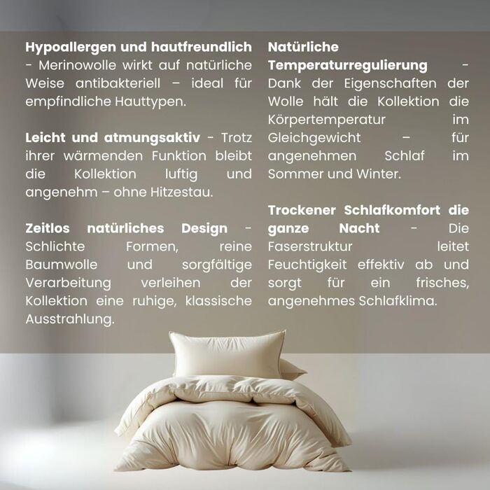 Подушка Senpo Melodia 50x70 см, 100 мериносова вовна, бавовняний чохол, натуральна та дихаюча, сертифікована Oeko-Tex