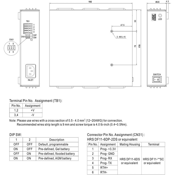 Програмований зарядний пристрій WITTKOWARE ENC-240-48 для свинцево-кислотних або літієвих акумуляторів, макс. 57,6 В/DC, 4 A ENC-240-48 (57,6 В/4 A)