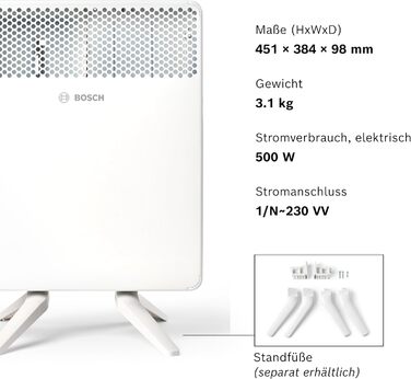 Електричний конвектор для приміщень площею до 5 м - Індивідуальне регулювання - Зі світлодіодним дисплеєм, захистом від перегріву та блокуванням від дітей - Легке встановлення - 500 Вт, 4000-5 -