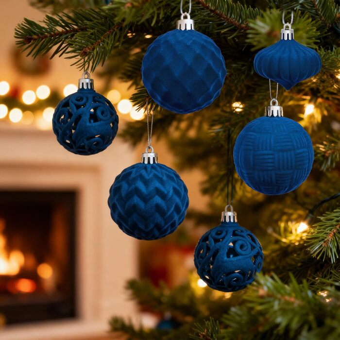 Набір оксамитових різдвяних прикрас 46 шт сині Miaikoe