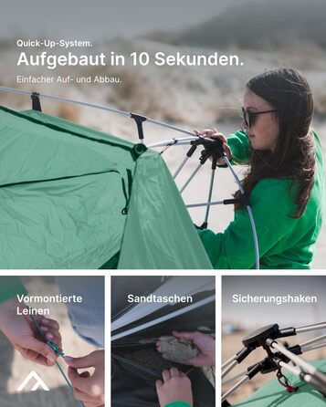 Великий пляжний навіс із захистом від ультрафіолету (UV80) для 3 осіб, включаючи піщані кілочки та сумку для переміщення. Захист від сонця для сімей, дітей, немовлят або собак - Bahamamint