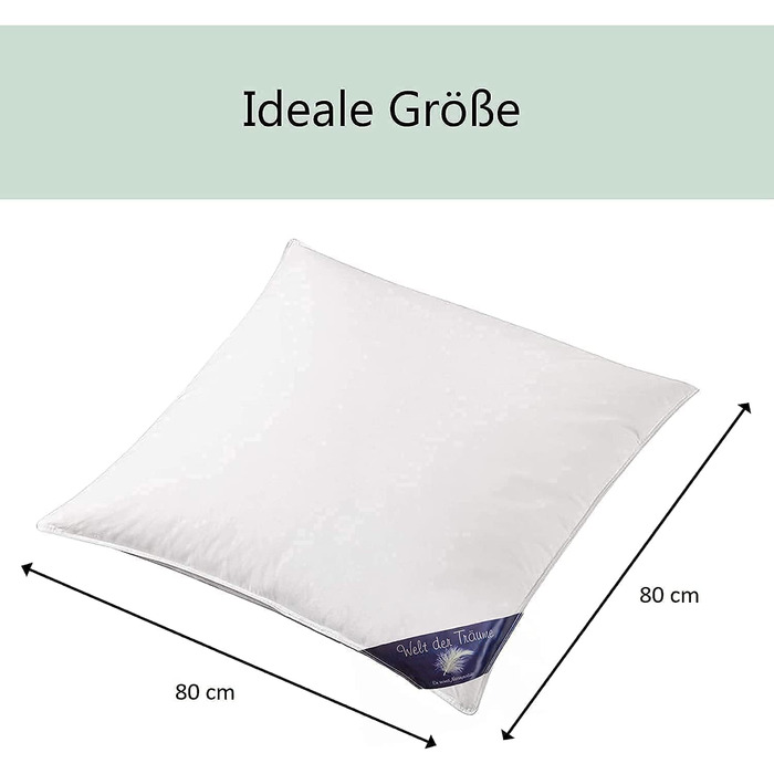 Комплект із 2 пухових подушок 3-камерні подушки 80x80 см Вага наповнювача 1600 грамів Чохол зі 100 бавовни Пухова подушка 80x80 Пухова подушка Не вищипує живих істот Білий