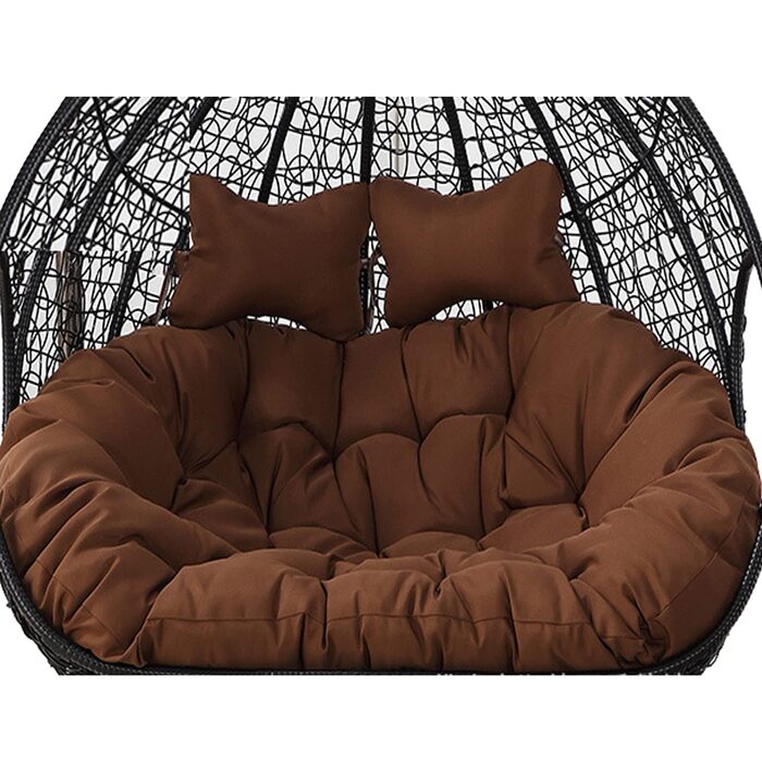 Яйцеподібна подушка для подвійного підвісного шезлонга-гойдалки, м&39яка, глибока подушка, подушка для двомісного крісла-гойдалки для використання на вулиці з ремінцями, повністю наповнена, не згинається (кавовий колір)