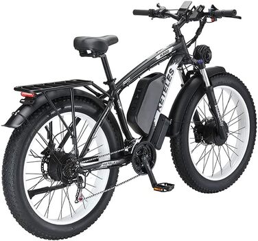 Електричний велосипед KETELES e-bike 26', 4.0 жирна шина, літієва батарея 48В 23Ач, подвійний двигун, гідравлічні дискові гальма, 21-швидкісний, всюдихідний електронний велосипед для дорослих чоловіків жінок білого кольору