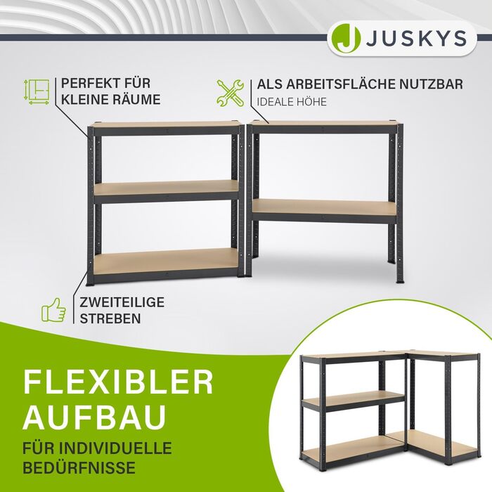 Комплект полиць Juskys Basic, 2 предмети, 2 x 180x90x40 см (ВxШxГ) - 1750 кг - 10 полиць - надміцний стелаж, металевий стелаж без болтів, стелаж для підвалу, система стелажів - сірий
