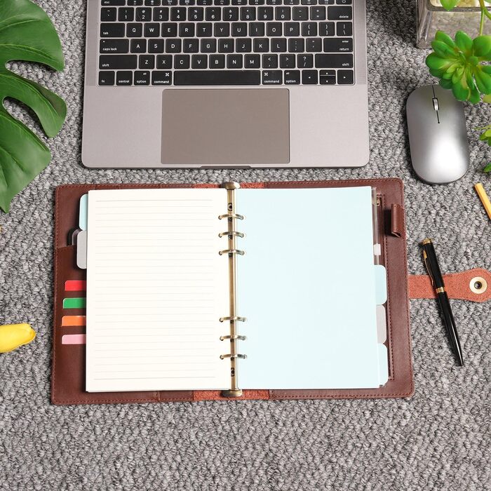 Блокнот Wonderpool з кільцями A5, що заповнюється шкіряним щоденником-органайзером, папка з кишенями, лінований папір, ручка для офісу, школи, ділових поїздок, планування письма (кава, A5) A5 кава
