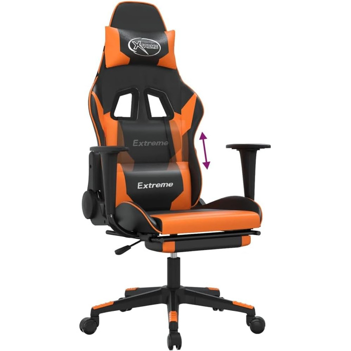 Ігрове крісло з підставкою для ніг, чорно-помаранчева штучна шкіра, крісло, шезлонг, письмове крісло для вітальні, спальні, модель 3143705