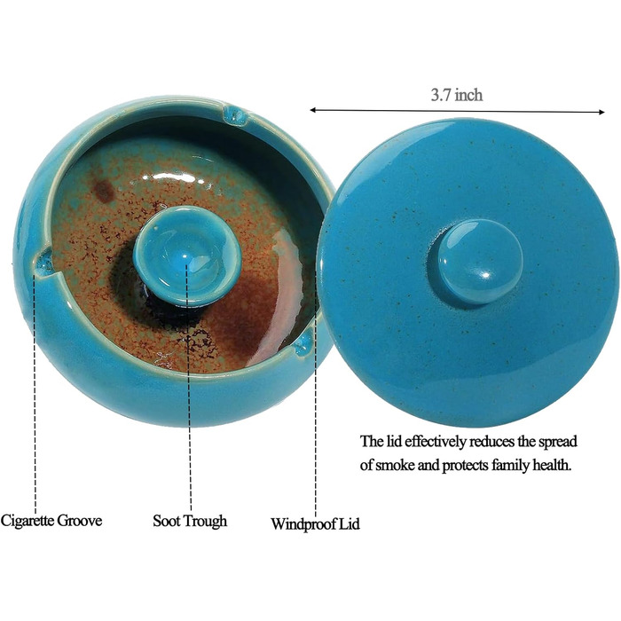 Керамічна попільничка з кришкою, вітрозахисна попільничка для зовнішнього використання, тераса, прикраса, синя попільничка для зовнішнього використання