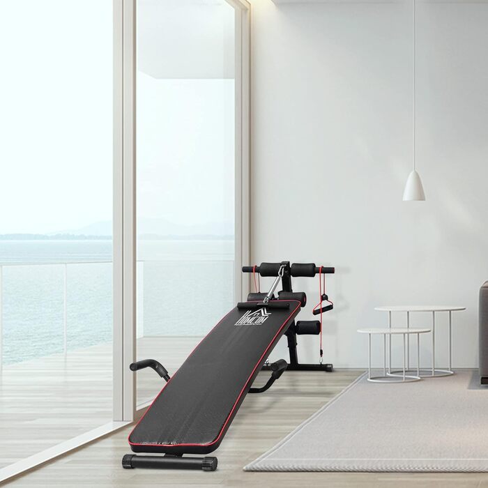 Лава для сидіння HOMCOM, багатофункціональна силова лава з регулюванням висоти та 4/5-позиційною фіксацією ніг, тренувальна лава для всього тіла, плоска лава, похила лава, тренажер для пресу та спини