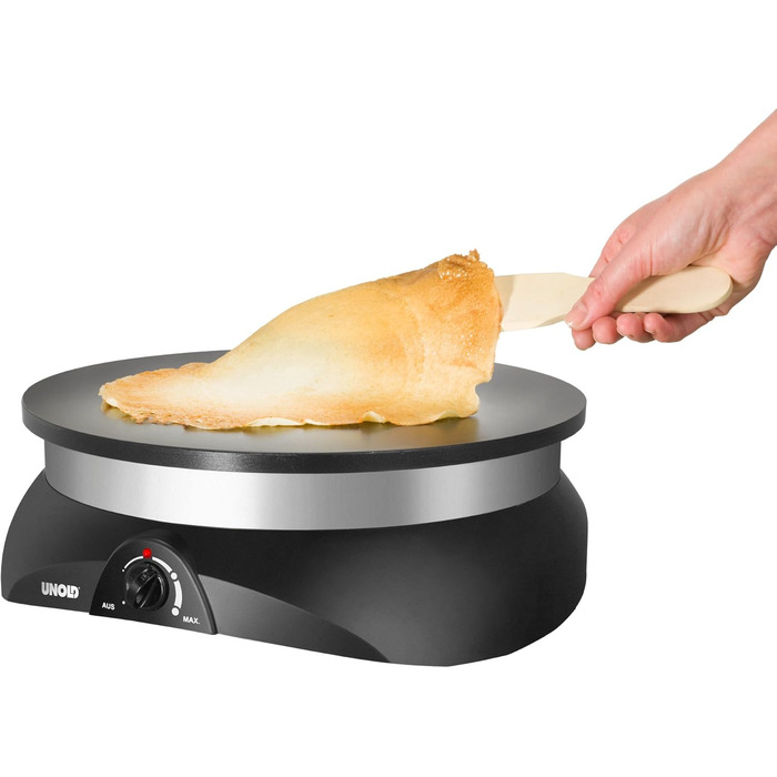 Вт, антипригарне покриття, литі під тиском алюмінієві пластини, плавне регулювання температури, з розмазувачем тіста та дерев'яною лопаткою, 48155 Crepesmaker Profi - 1,250