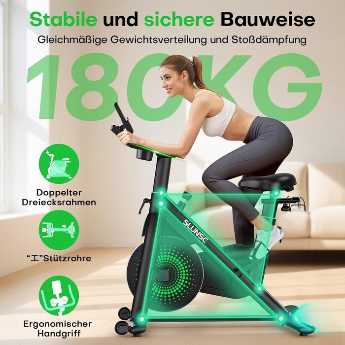 Велотренажер SLUNSE 2025 Neu Heimtrainer з магнітним опором, LCD-дисплеєм та підключенням до додатку, для домашніх тренувань (зелений)