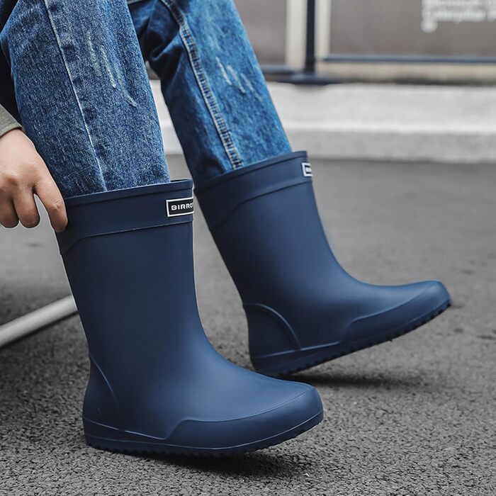Водне взуття, гумові чоботи, гумові чоботи, чоловічі, європейський стиль, нековзні, для кухні, риболовлі, подорожей та походів, розмір 42 EU, сині