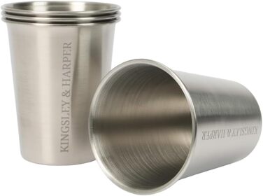 Стаканчики Kingsley & Harper з нержавіючої сталі, 335 мл (набір з 4 шт.) високоякісні, безпечні для харчових продуктів, стійкі до іржі, ударостійкі, багаторазові, екологічно чисті металеві стаканчики марки 304 для дітей, дорослих, кемпінгу, подорожей та.