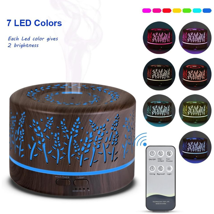 Дифузор аромату YONGYAO, ультразвуковий ароматерапевтичний дифузор для ефірних масел 500 мл, кімнатний зволожувач повітря електрич