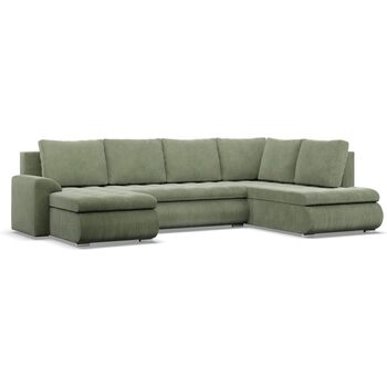 Кутовий диван з функцією сну та 3 відділеннями для зберігання FORESTA 300x89x200 (ШxВxГ) Cord - Зелений - Пуф правий Кутовий диван, U-подібний диван, диван для вітальні, дивани та кушетки, кутовий розкладний диван правий Cord - Зелений (Poso 047)
