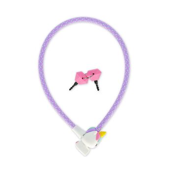 Легамі - Велосипедний замок з ключем, дизайн Єдиноріг, зовнішній шар з поліестеру, внутрішня частина з металу, довжина 75 см, аксесуар для дитячого велосипеда