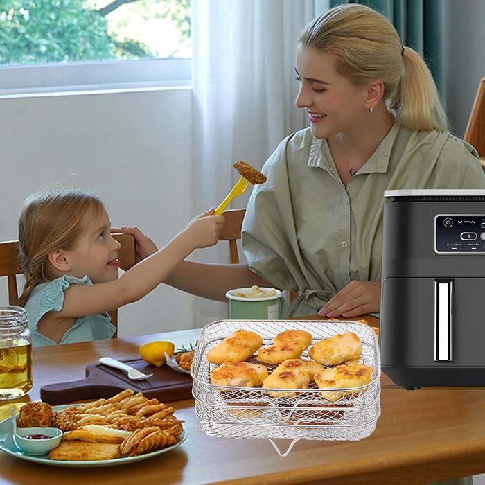 Стійка для фритюрниці, 304 Решітка для дегідратації для фритюрниці з нержавіючої сталі Багатофункціональна багатофункціональна багатошарова фритюрниця Сковорода-гриль Аксесуари для фритюрниць, сумісні з Ninja Foodi Подвійна фритюрниця 19 * 13 * 9 см