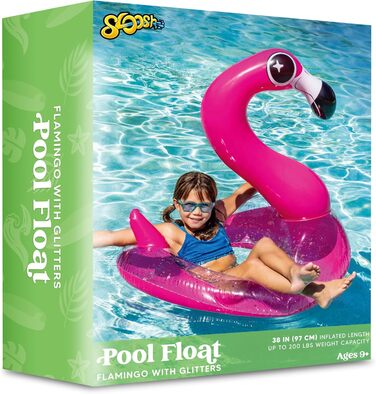 Надувний поплавок для басейну JOYIN Flamingo з блискітками, трубочки для плавання, веселі пляжні поплавки, іграшки для басейну, прикраси для дитячої літньої вечірки (95 x 82 x 94 см)