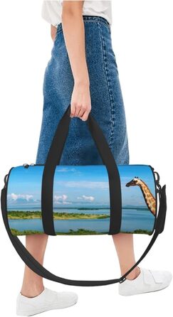 Спортивна сумка-мішок для подорожей з африканським принтом (Ніл та жирафи), чорна, універсальний розмір, дорожня сумка