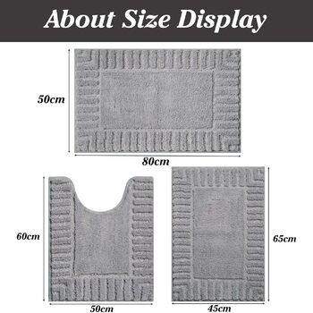 Комплект килимків для ванної кімнати Famibay, 3 предмета, нековзний килимок для ванної та килимок для туалету, що миється, м&39який та абсорбуючий, сірий килимок для ванної кімнати, 45x6550x8050x60 см
