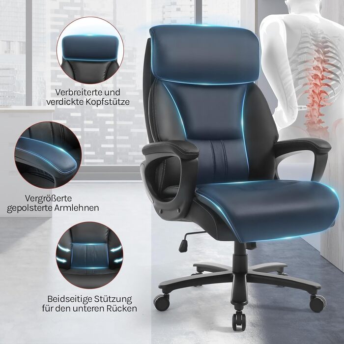 Офісне крісло WOLTU, крісло керівника, 150 кг, ергономічне велике комп&39ютерне крісло, офісне крісло з підголівником для офісу, ігрової кімнати або конференц-залу, штучна шкіра, чорний колір
