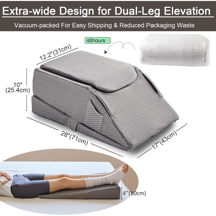 Багатофункціональна подвійна подушка для підняття ніг 9-в-1, 3 режими для колін, щиколоток та ніг, регульоване по висоті U-подібне положення ніг, бічні кишені та ручки, чохол з повітряним шаром, що прається (сірий сірийповітрянийшаровийчохолдляног)