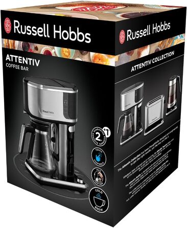 Кавоварка Russell Hobbs Barista регулювання міцності заварювання, функція холодного заварювання, піноутворювач молока Attentiv - Цифрова сенсорна панель управління (програмований таймер) Крапельна кавоварка 26230-56