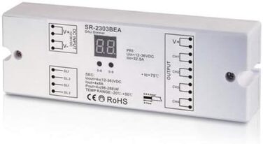 Декодер світлодіодного контролера YULED SR-2303BEA DALI DT6 4-канальний 4x8A Макс. 32А Адреса регульована 12-36V R-G-B-W для світлодіодних стрічок або низьковольтних ламп Світлодіодні ліхтарі Диммер.