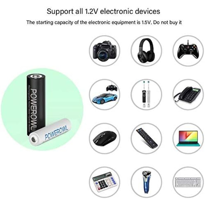 Зарядний пристрій POWEROWL для батарейок типу AA та AAA, включаючи 4 батарейки типу AA 2800 мАг 4 батарейки типу AAA 1000 мАг (8 шт. ) із зарядним пристроєм
