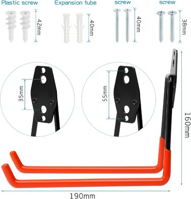 И настінні гачки гаражні, важкі гаражні гачки, подвійні гачки гаражні, гаражні гачки для зберігання для організації сходів, шлангів, велосипедів, електроінструментів громіздкі (великі, помаранчеві), 4 шт.