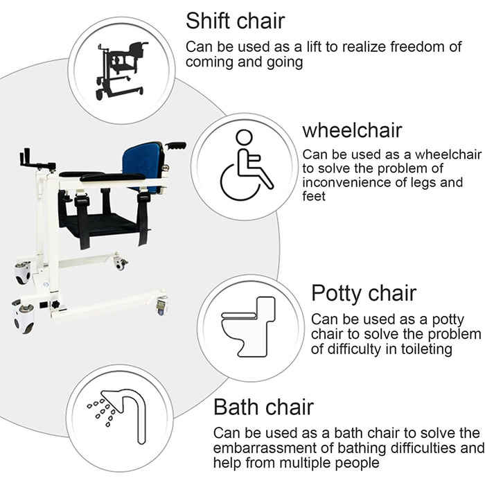 Машина для перенесення інвалідного візка для підйому пацієнта для дому, транспортування інвалідного крісла, допомога при підйомі пацієнта з ручним підйомом з м'якою подушкою, допомога для перенесення сидіння унітазу для людей похилого віку, інвалідів, люд