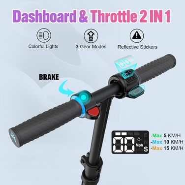 Електричний самокат EVERCROSS EV06C, складаний 6,5-дюймовий електросамокат для дітей 6-12 років, двигун 150 Вт, 3 передачі, акумулятор 2600 мАг, висота 76-96 см, світлодіодний дисплей, різнокольорові вогні, легкий електричний самокат для дітей, синій