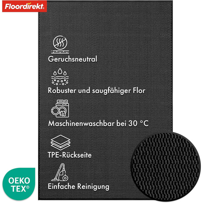Килимок Floordirekt преміум-класу для вхідної зони, 120x180 см, антрацит, брудозбірний килимок для використання всередині та зовні приміщень, нековзний та миється, килимок для очищення для коридору, килим для вхідних дверей, Sky Novo 120 x 180 см, антраци