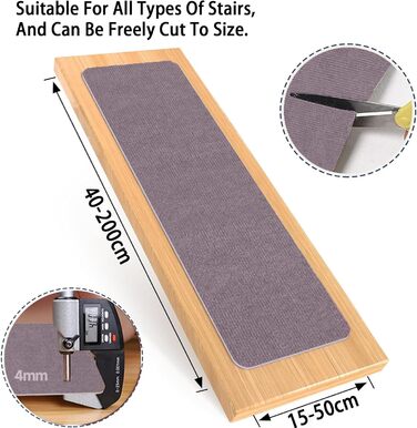 Сходинки 20 x 56 см, м&39який ворс, самоклеючі та протиковзкі, можна різати, багаторазові, 5 протиковзких сходинок, килимки для сходів для дітей та домашніх тварин, A