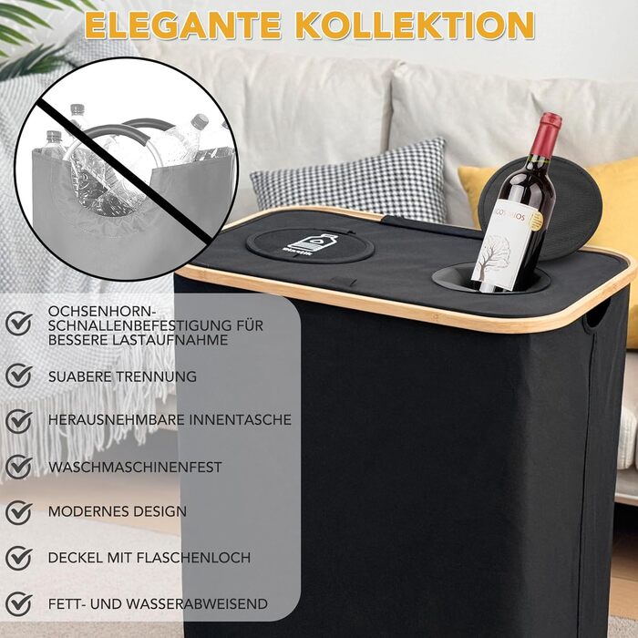 Контейнер для депозитних пляшок 2 відділення, депозитний контейнер 140 л, контейнер для порожніх пляшок і скла з отвором вкл. 2 мі