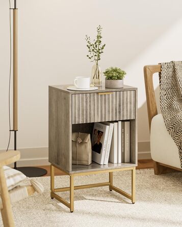 Тумбочка з шухлядою, бічний столик шириною 40 см з великим відділенням, сучасна тумбочка для спальні, вітальні або офісу (40 x 30 x 60 см, сіре заливне покриття) 40 x 30 x 60 см Сіре заливне покриття