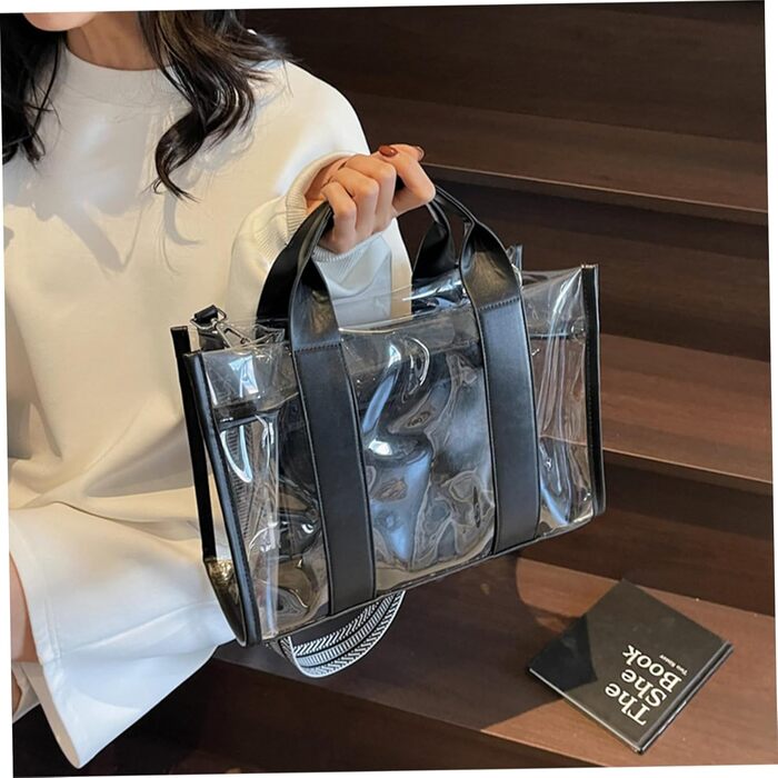 Прозора сумка-шопер з внутрішньою кишенею на блискавці, містка жіноча сумка з ручками та знімним ременем, ідеальна для спортивних заходів та концертів