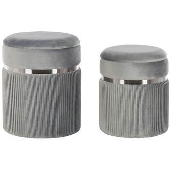 Пуф Beliani з місцем для зберігання, круглий, оксамитова тканина, світло-сірий, комплект з 2 шт., пуфики Glamour Camdenton
