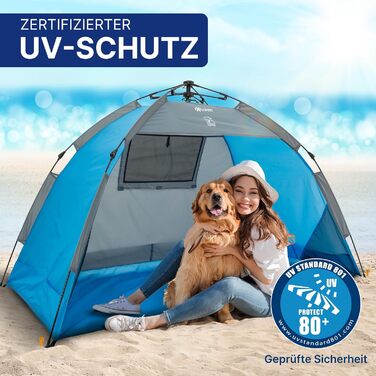 Автоматичний пляжний намет EXPLORER із захистом від ультрафіолету 80 190x100x110 см Компактний розмір, легкий та швидке встановлення за лічені секунди, пляжний намет, сонцезахисний козирок, автоматичний вітрозахисний козирок, синій