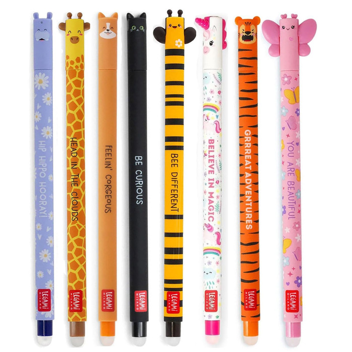 Набір із 8 гелевих ручок-гумок, ручки, що стираються, ручки зі стираним чорнилом, гелеві ручки, що стираються без використання паперу, наконечник 0,7 мм, різні кольори чорнил та візерунки з тваринами